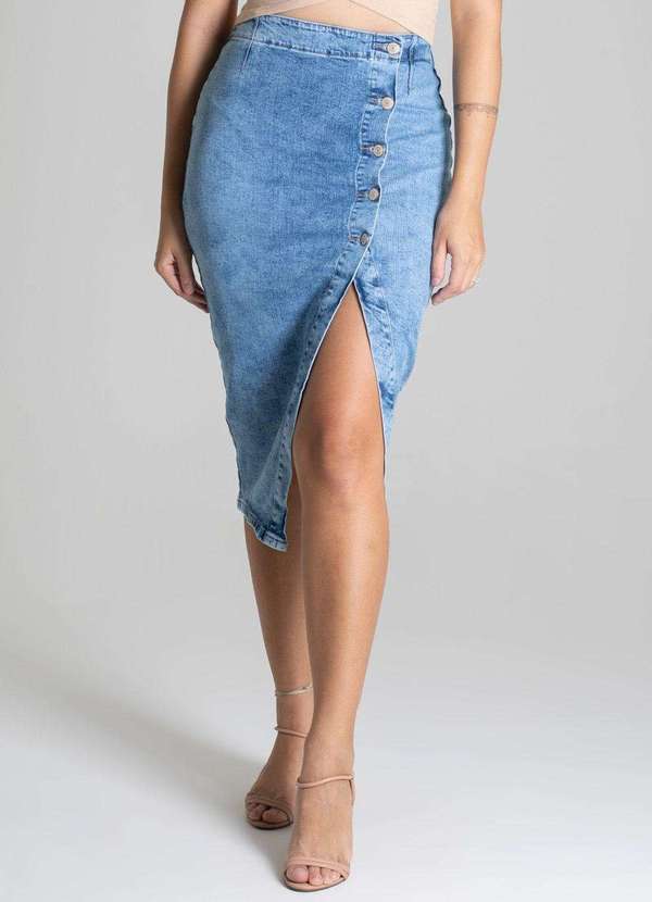 Sawary - Saia Jeans Sawary Midi Azul 5
