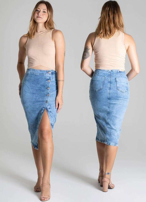 Sawary - Saia Jeans Sawary Midi Azul 6