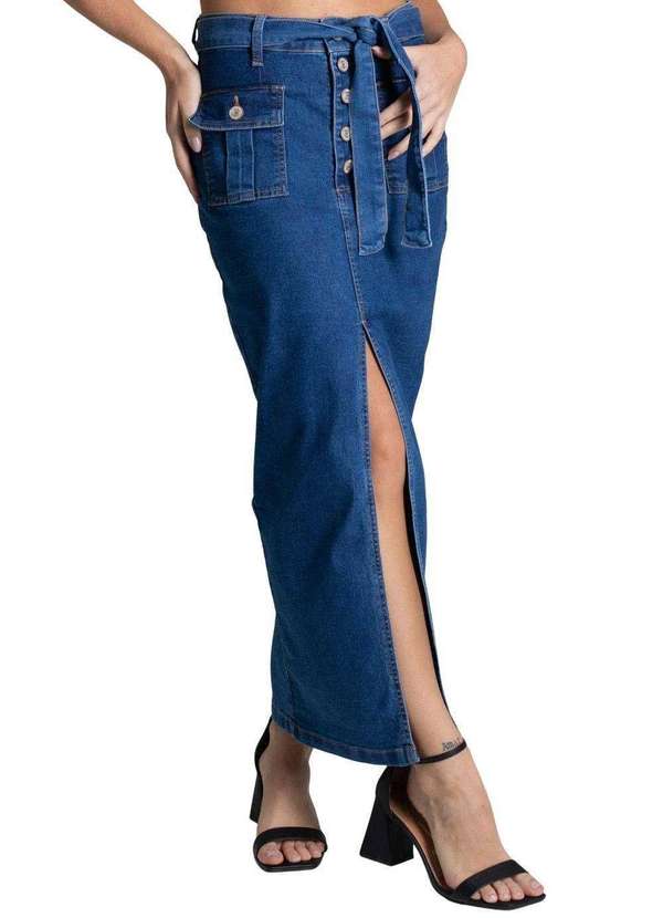 Sawary - Saia Jeans Sawary Midi Azul