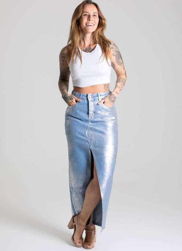 Sawary - Saia Jeans Sawary Midi Azul 2