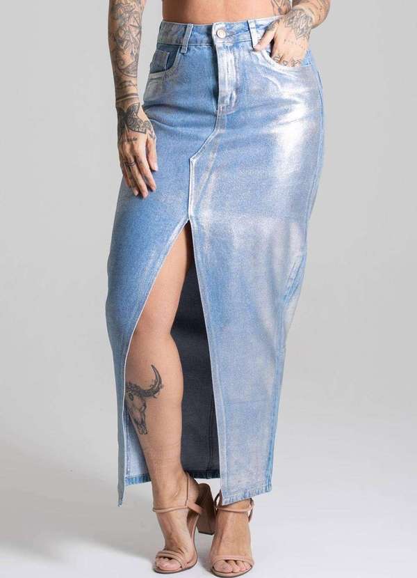Sawary - Saia Jeans Sawary Midi Azul 5