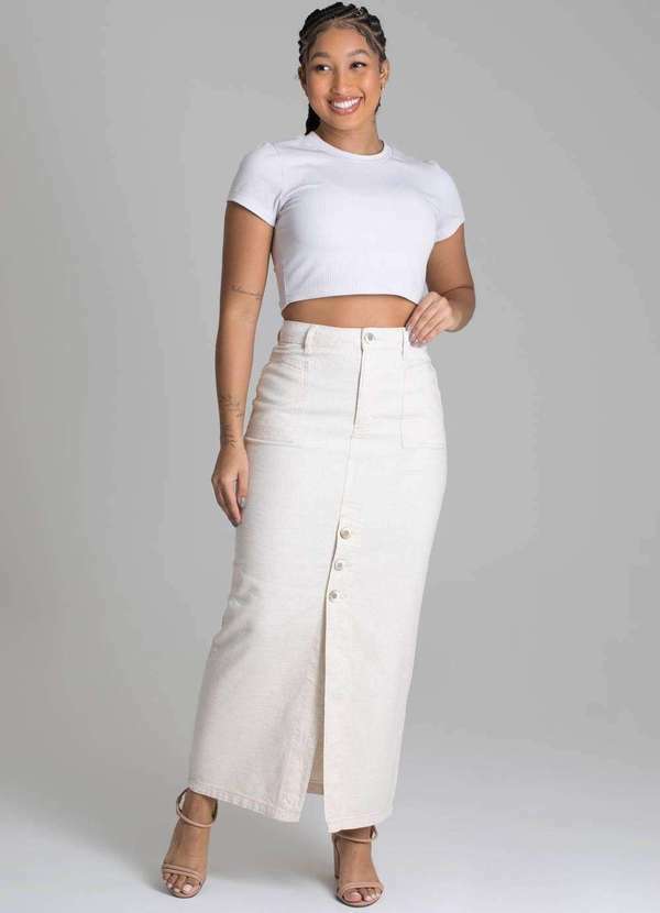 Sawary - Saia Linho Sawary Midi Branco
