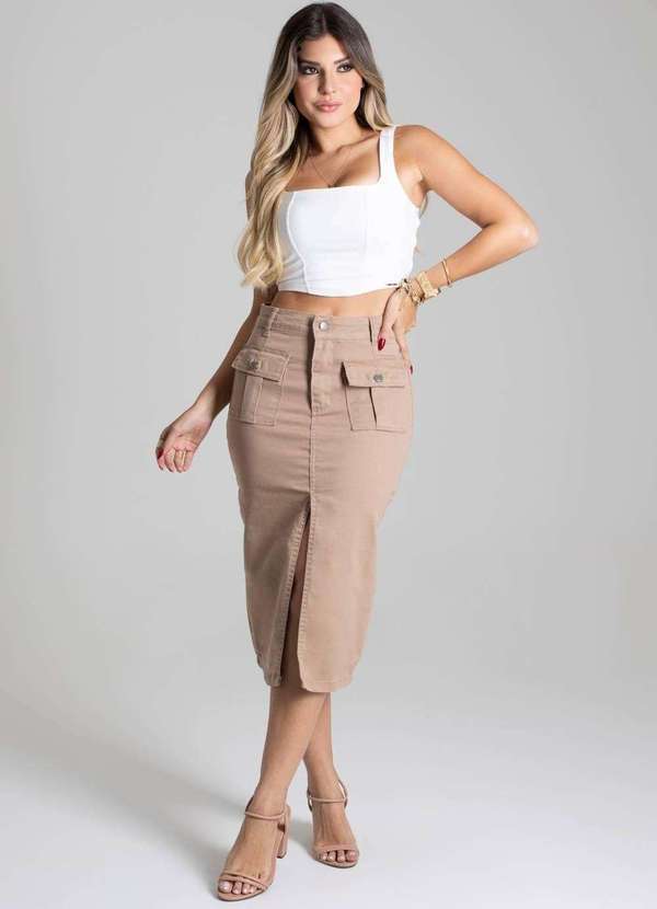 Sawary - Saia Sarja Sawary Midi Bege 2