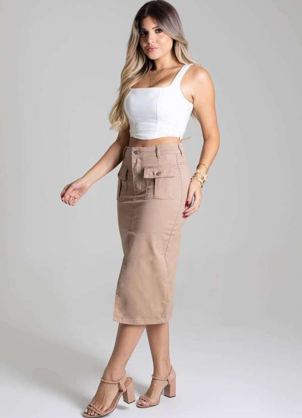 Sawary - Saia Sarja Sawary Midi Bege 3