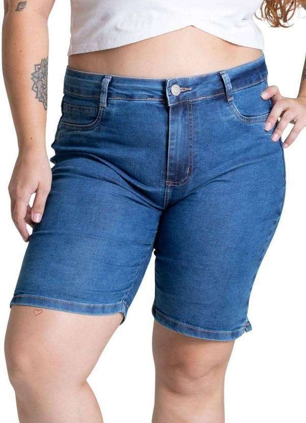 Sawary - Bermuda Jeans Sawary Plus Size Azul