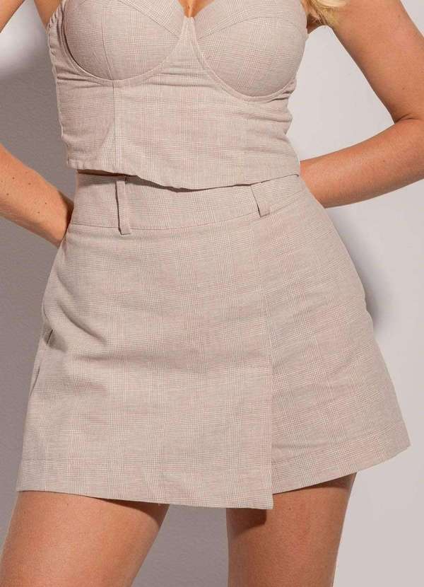 Sawary - Shorts Saia Sawary Linho Xadrez - 277225 Marrom 4