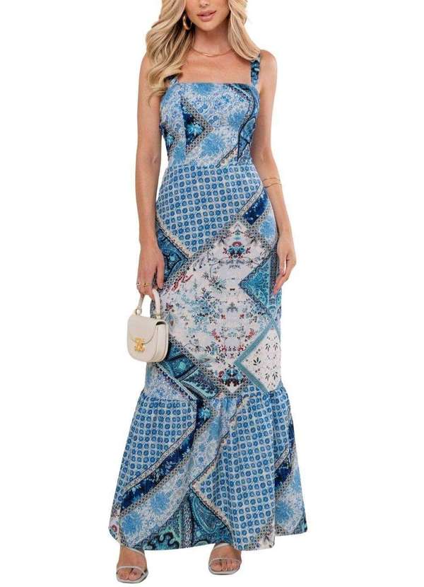 Sawary - Vestido Sawary Midi Estampado - 278388 Azul