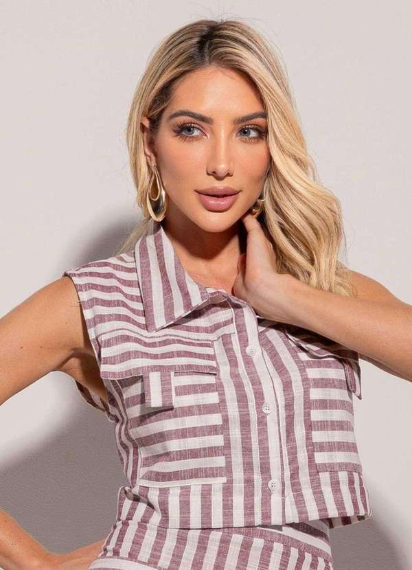 Sawary - Cropped Regata Sawary Listrada Vermelho