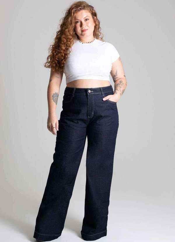 Sawary - Calça Jeans Sawary Plus Size Wide Leg - 277526 Azul