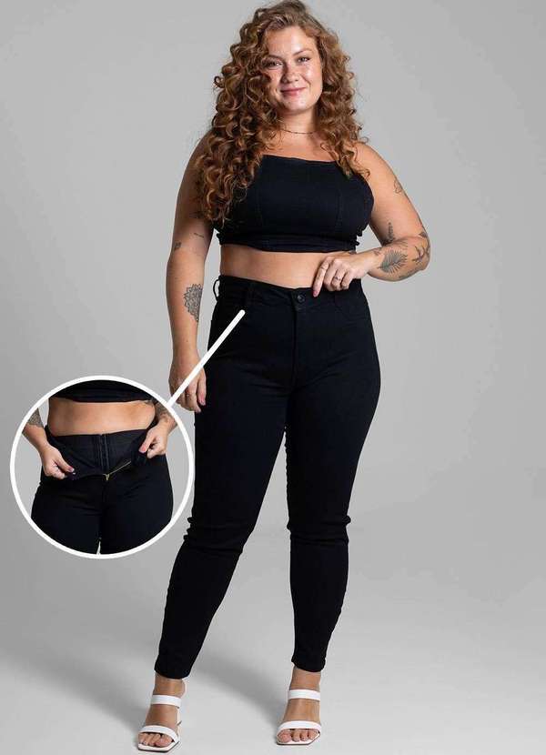 Sawary - Calça Sarja Sawary Plus Size Preto 6