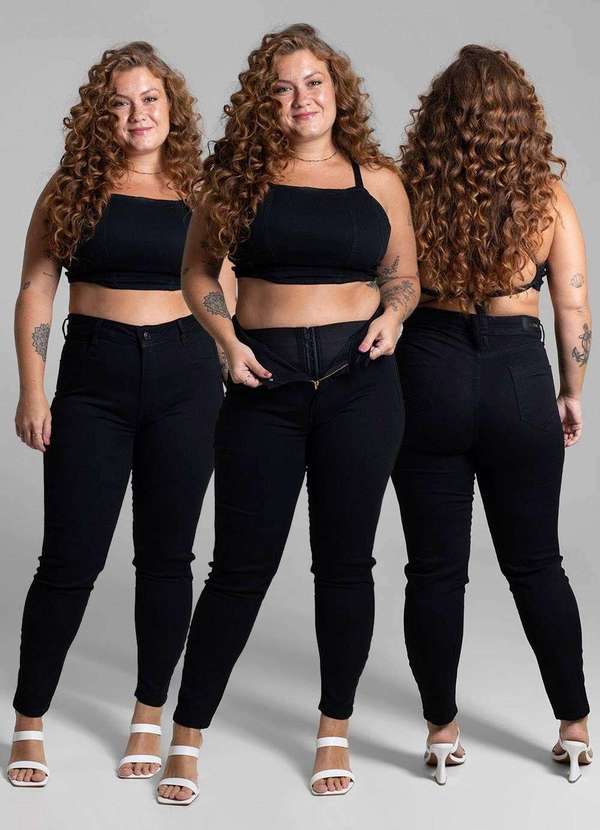 Sawary - Calça Sarja Sawary Plus Size Preto 7