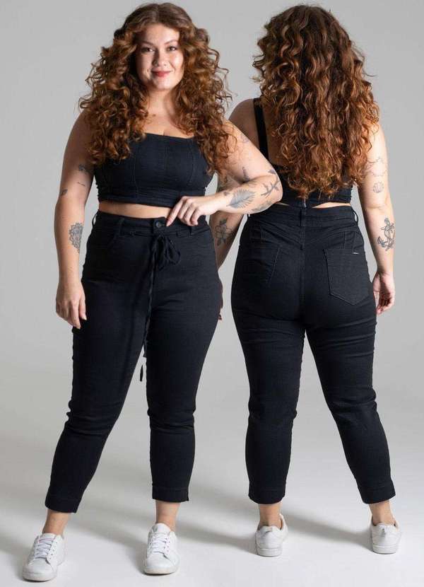 Sawary - Calça Sarja Sawary Plus Size Preto 6