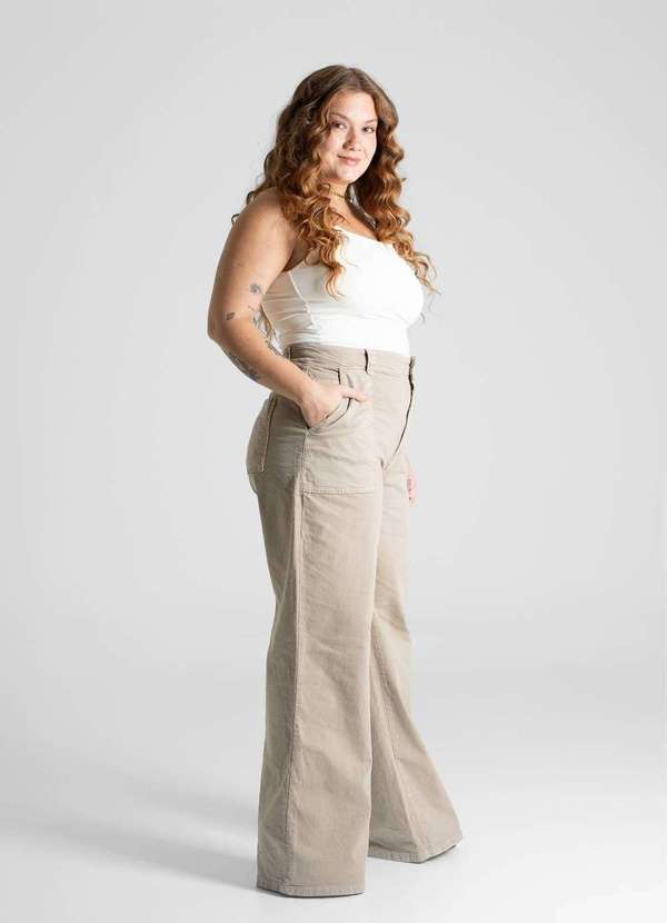 Sawary - Calça Sarja Sawary Plus Size Wide Leg - 281486 Bege 3