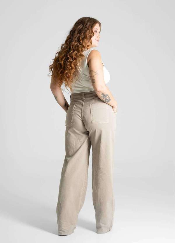 Sawary - Calça Sarja Sawary Plus Size Wide Leg - 281486 Bege 4