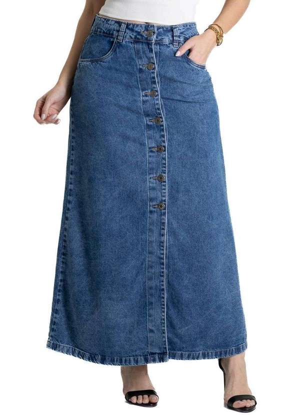 Sawary - Saia Jeans Sawary Midi - 280111 Azul