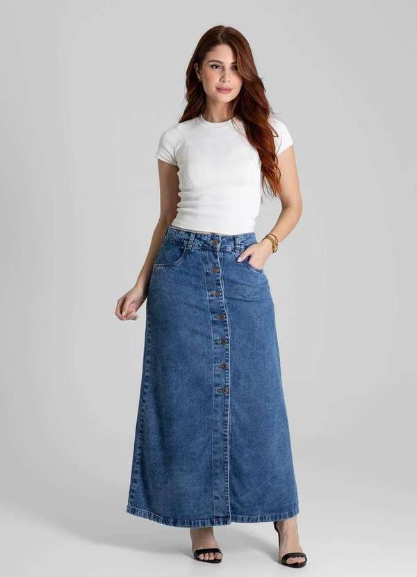 Sawary - Saia Jeans Sawary Midi - 280111 Azul 2