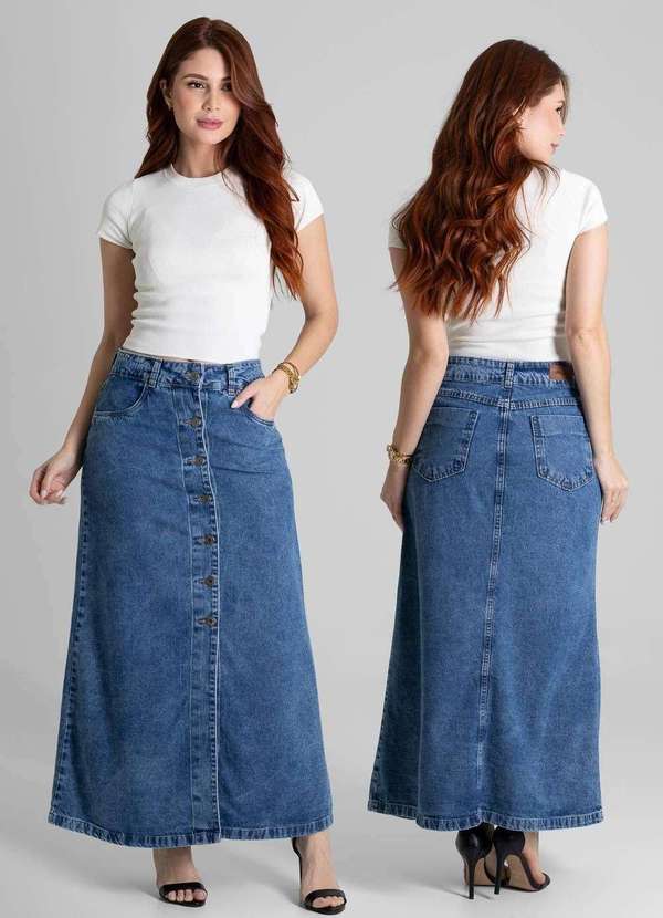 Sawary - Saia Jeans Sawary Midi - 280111 Azul 6