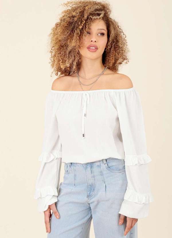 Pop Me - Bata em Viscose Ombro a Ombro Manga Longa Branco 3