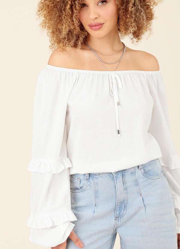 Pop Me - Bata em Viscose Ombro a Ombro Manga Longa Branco 4