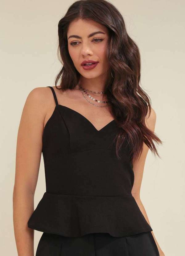 Pop Me - Blusa Alfaiataria com Alca Recorte Peplum Preto