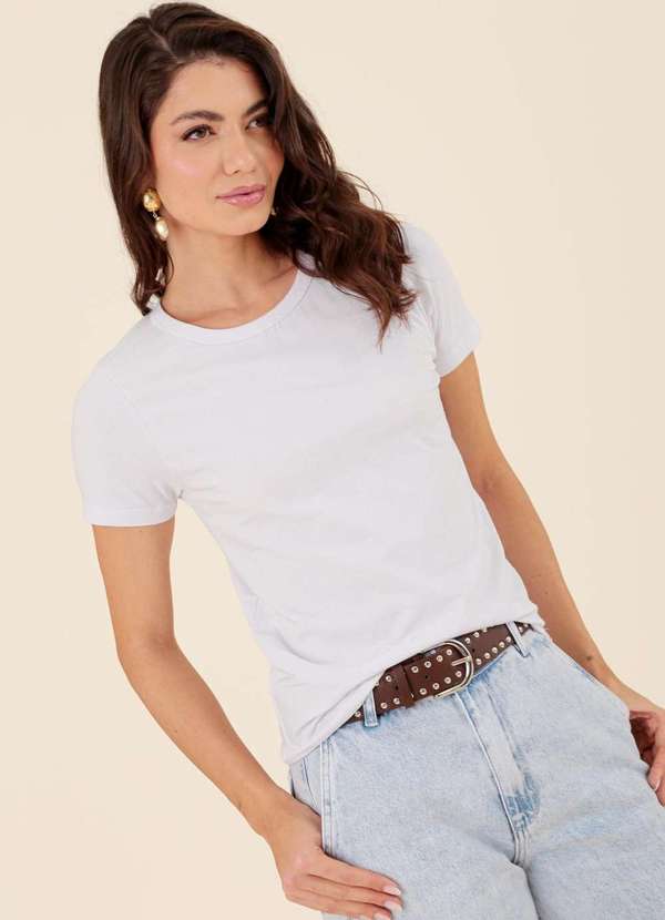 Pop Me - Blusa Basica em Cotton Manga Curta Branco 1