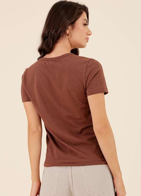 Pop Me - Blusa Basica em Cotton Manga Curta Marrom 2