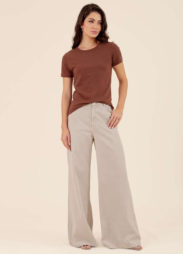 Pop Me - Blusa Basica em Cotton Manga Curta Marrom 3