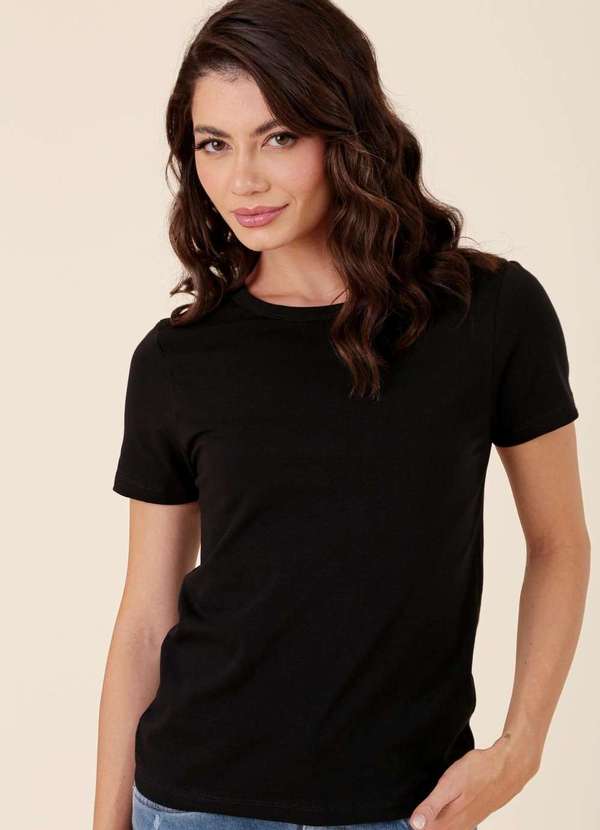 Pop Me - Blusa Basica em Cotton Manga Curta Preto 1