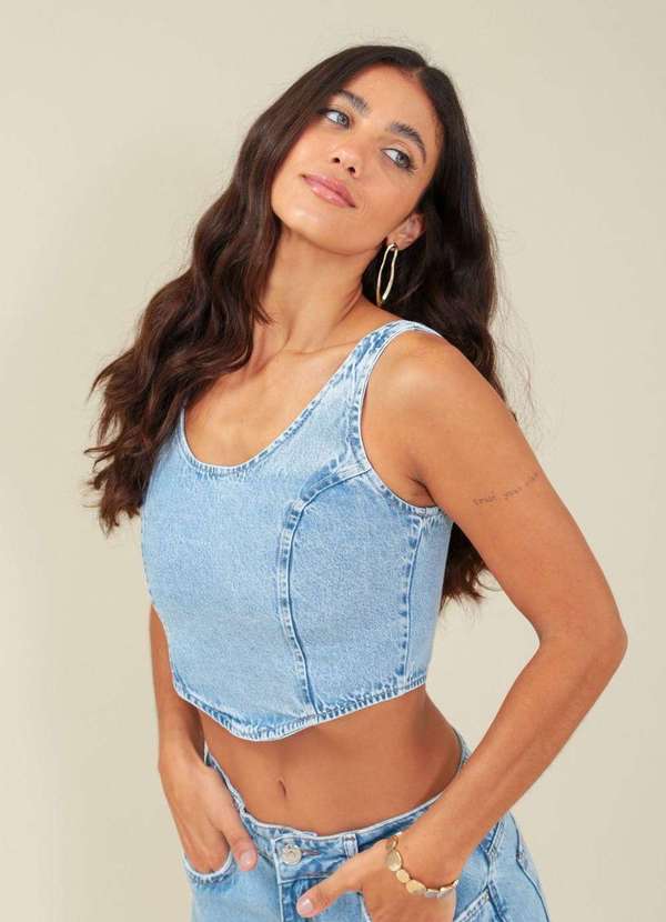 Pop Me - Blusa Corset em Jeans Alca Azul