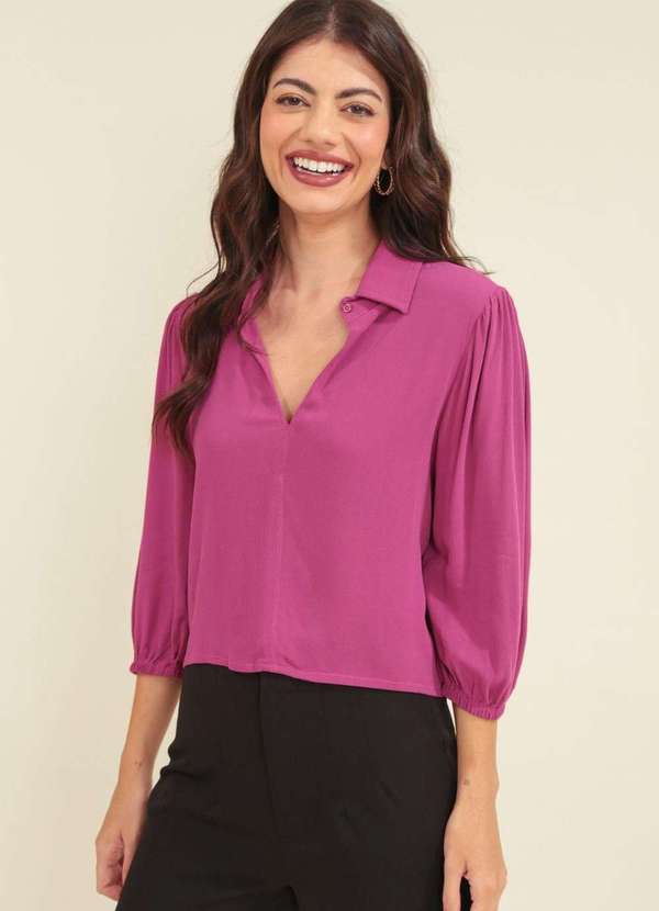 Pop Me - Blusa Crepe Gola Manga 7/8 Roxo