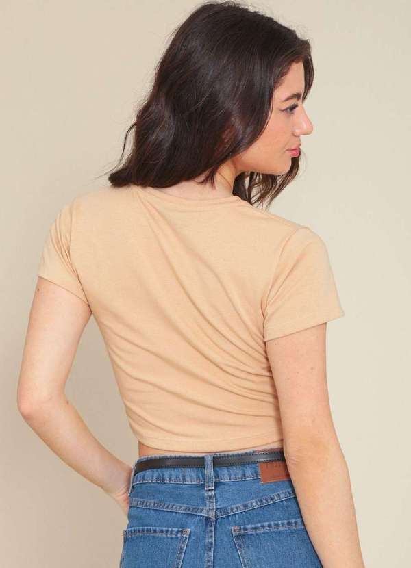 Pop Me - Blusa Cropped em Cotton Manga Curta Tigre Flor Bege 2