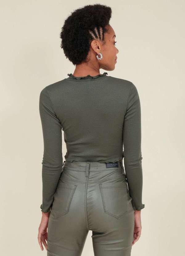Pop Me - Blusa Cropped Manga Longa Frufru Verde 2