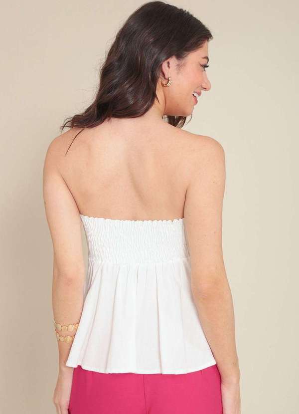 Pop Me - Blusa Decote Reto em Visolinho com Franzido Busto Branco 2