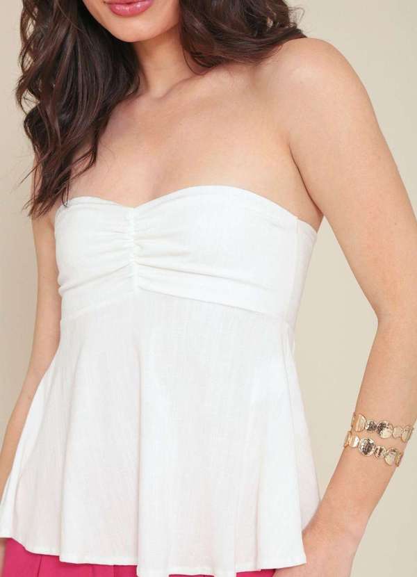 Pop Me - Blusa Decote Reto em Visolinho com Franzido Busto Branco 3