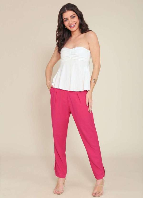 Pop Me - Blusa Decote Reto em Visolinho com Franzido Busto Branco 4