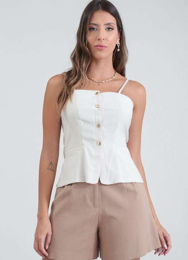 Pop Me - Blusa em Alfaiataria com Alcas e Botao Bege
