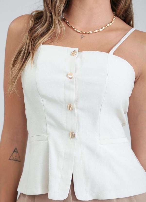 Pop Me - Blusa em Alfaiataria com Alcas e Botao Bege 3
