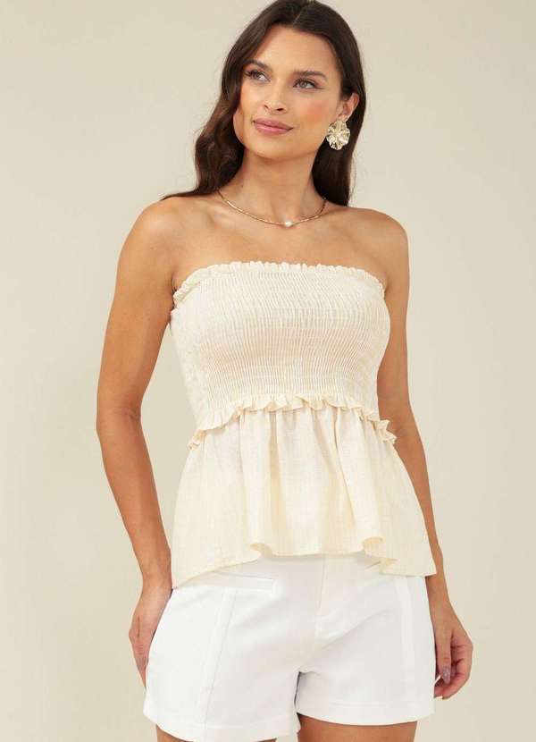 Pop Me - Blusa em Algodao com Decote Reto com Lastex Amarelo