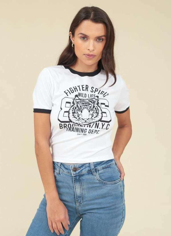 Pop Me - Blusa em Cotton Manga Curta Tigre 86 Branco
