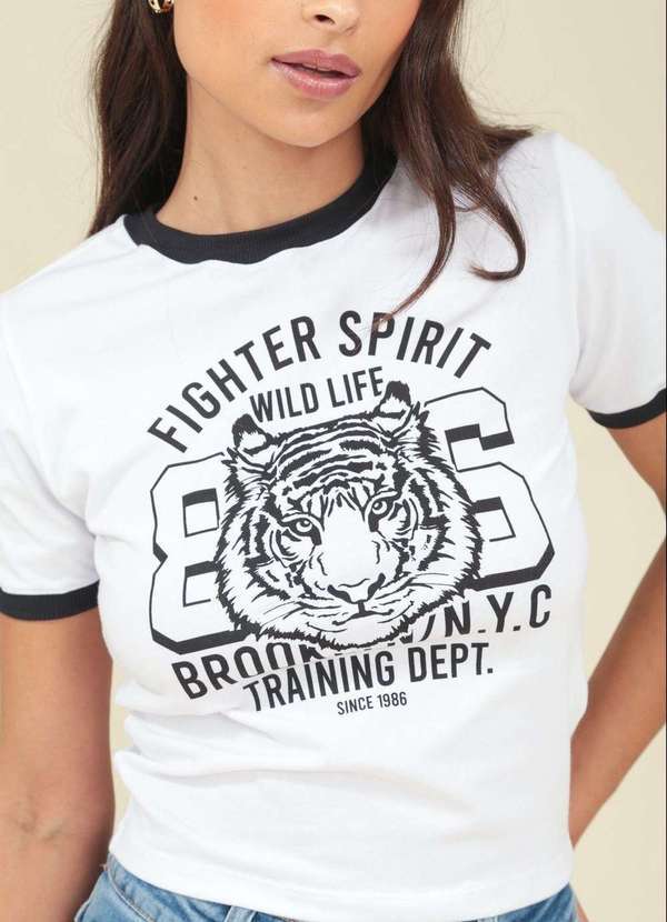 Pop Me - Blusa em Cotton Manga Curta Tigre 86 Branco 3