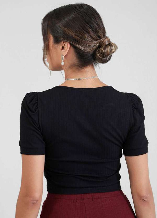 Pop Me - Blusa em Malha Canelada Manga Curta Preto 2