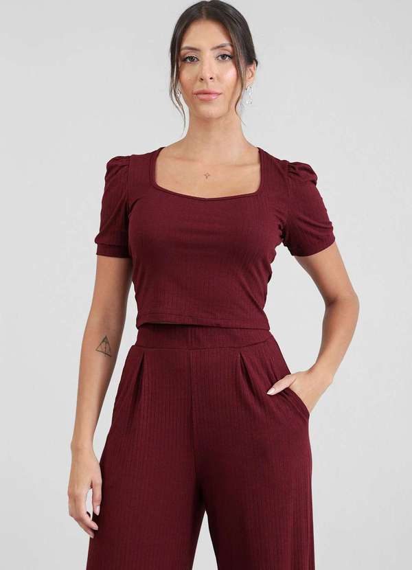 Pop Me - Blusa em Malha Canelada Manga Curta Vermelho