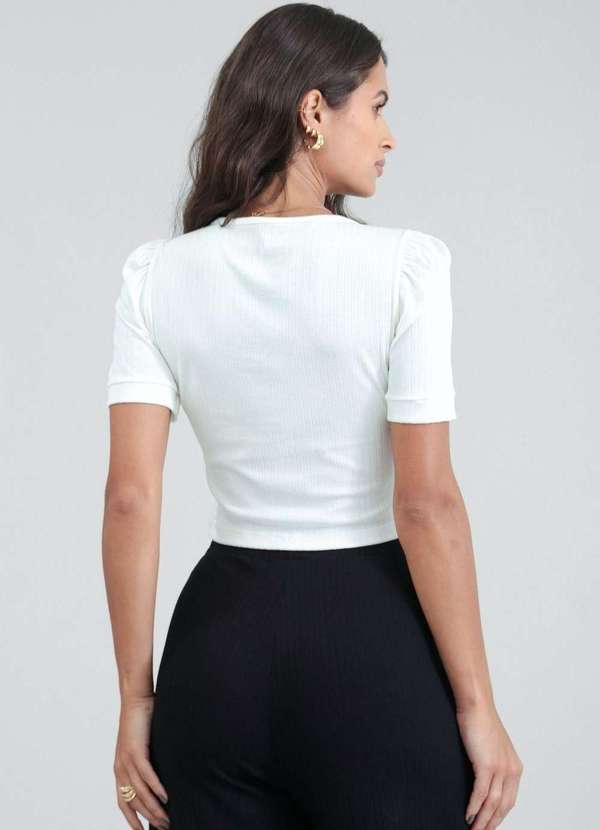 Pop Me - Blusa em Malha Canelada Manga Curta Branco 2