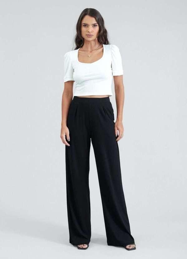 Pop Me - Blusa em Malha Canelada Manga Curta Branco 4