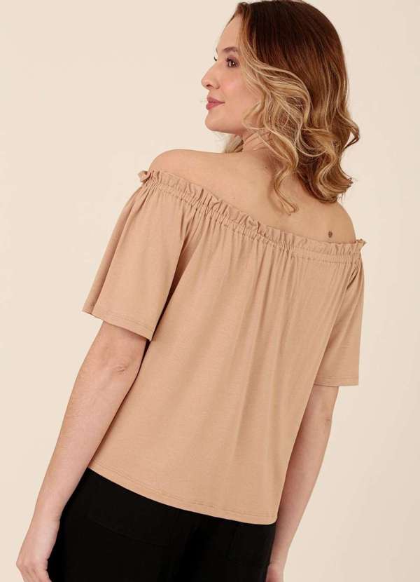 Pop Me - Blusa em Malha Crepe Manga Curta Metal Busto Marrom 2