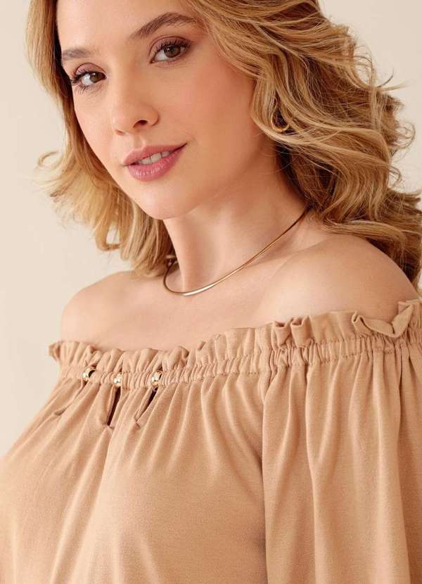 Pop Me - Blusa em Malha Crepe Manga Curta Metal Busto Marrom 3