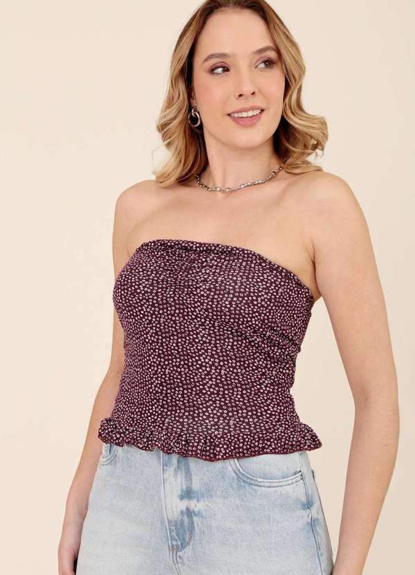 Pop Me - Blusa em Malha Decote Reto Barra Frufru Mini Liberty Vermelho