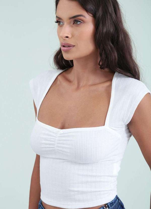 Pop Me - Blusa em Malha Jaquard Decote Coracao Branco