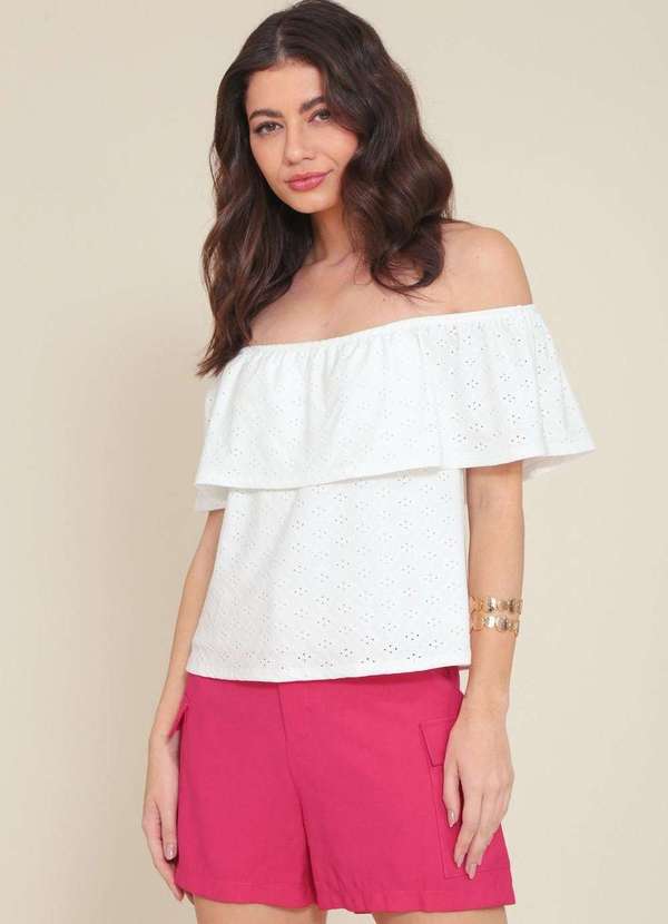 Pop Me - Blusa em Malha Laise Decote Ombro a Ombro Branco