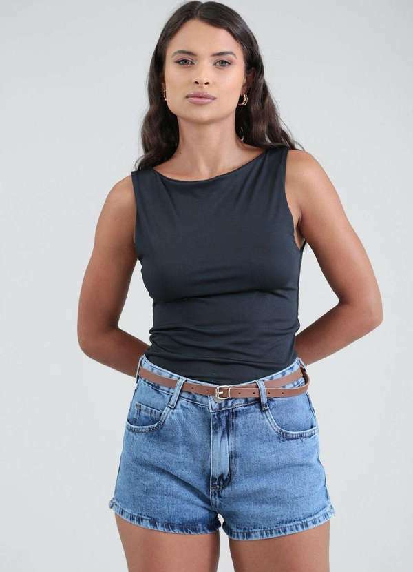 Pop Me - Blusa em Malha sem Manga Decote Canoa Preto